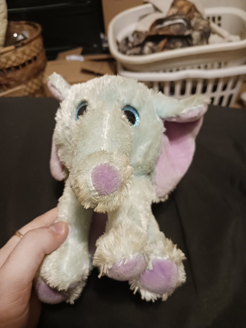 Plush Elephant Toy in Pastel Mint & Pink